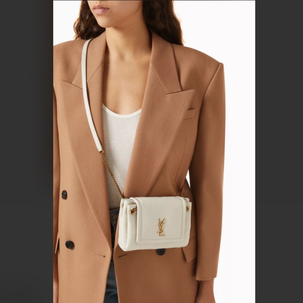 Like NEW! YSL SAINT LAURENT Nolita Mini Blanc Vintage Lambskin Shoulder Bag GABY - Picture 6 of 16